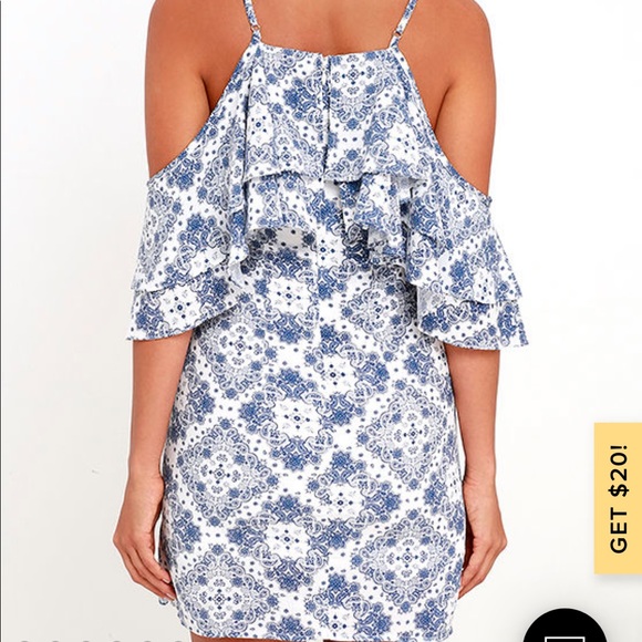 Lulu’s Feeling swell ivory and blue print dress - Picture 3 of 8